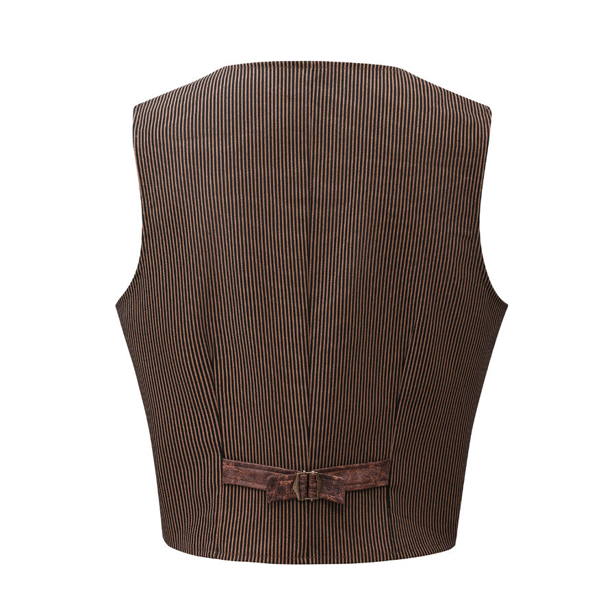 photo n&deg;2 : Gilet steampunk victorien homme - simili cuir vieilli et tissu ray&eacute; marron
