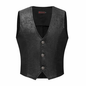 Gilet steampunk victorien homme - simili cuir patiné et tissu rayé noir