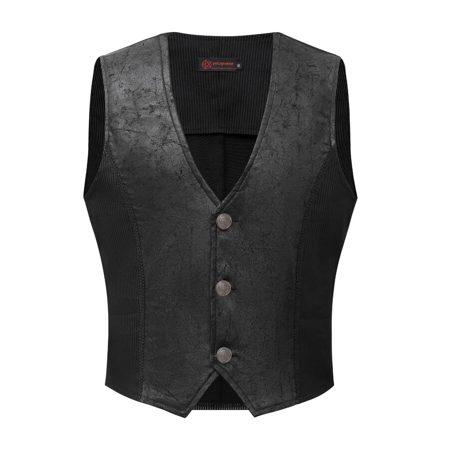 Gilet steampunk victorien homme - simili cuir patin&eacute; et tissu ray&eacute; noir