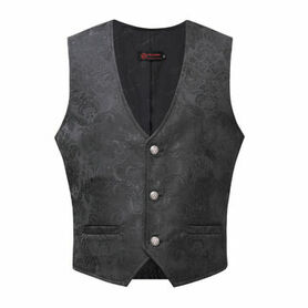 Gilet victorien steampunk homme - brocart noir à boutons décoratifs