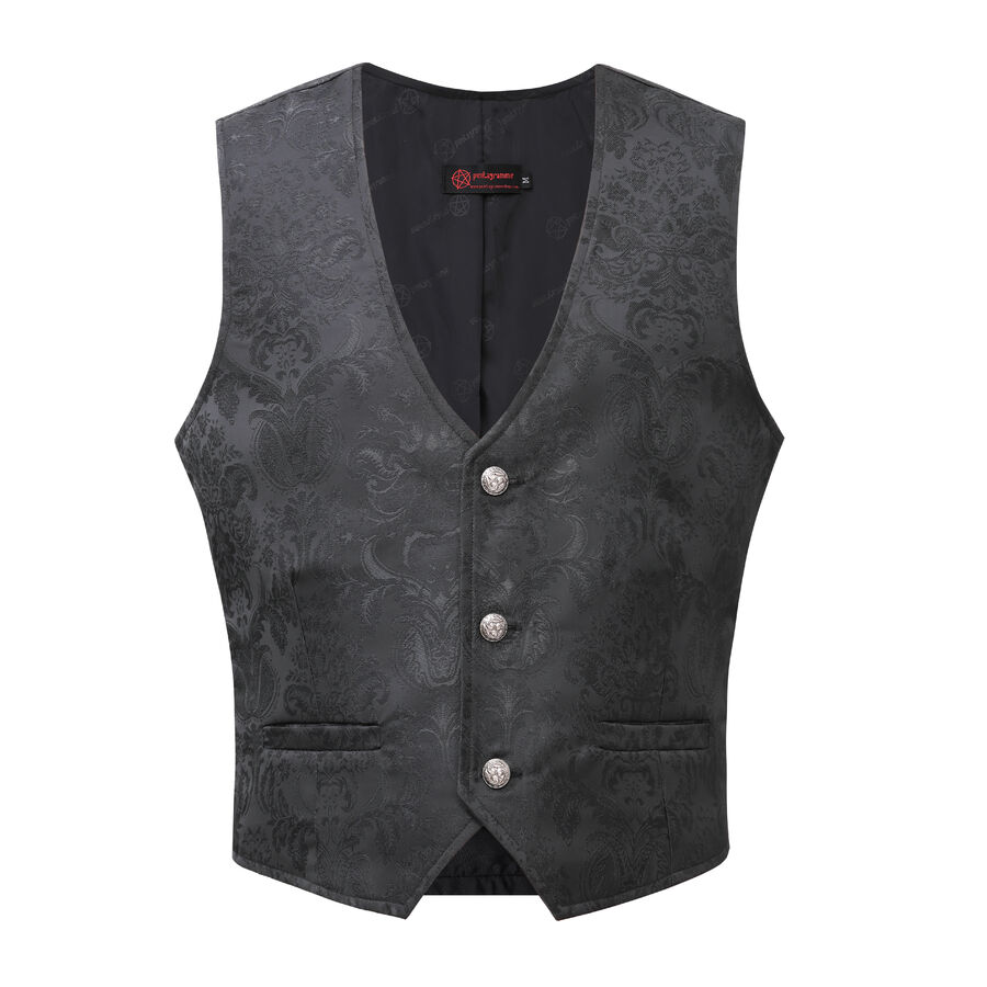 Gilet victorien steampunk homme - brocart noir &agrave; boutons d&eacute;coratifs