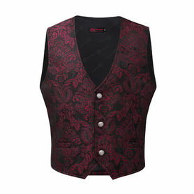 Gilet victorien steampunk homme - brocart bordeaux/noir à boutons décoratifs