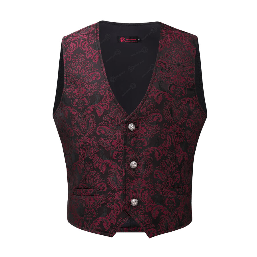 Gilet victorien steampunk homme - brocart bordeaux/noir &agrave; boutons d&eacute;coratifs