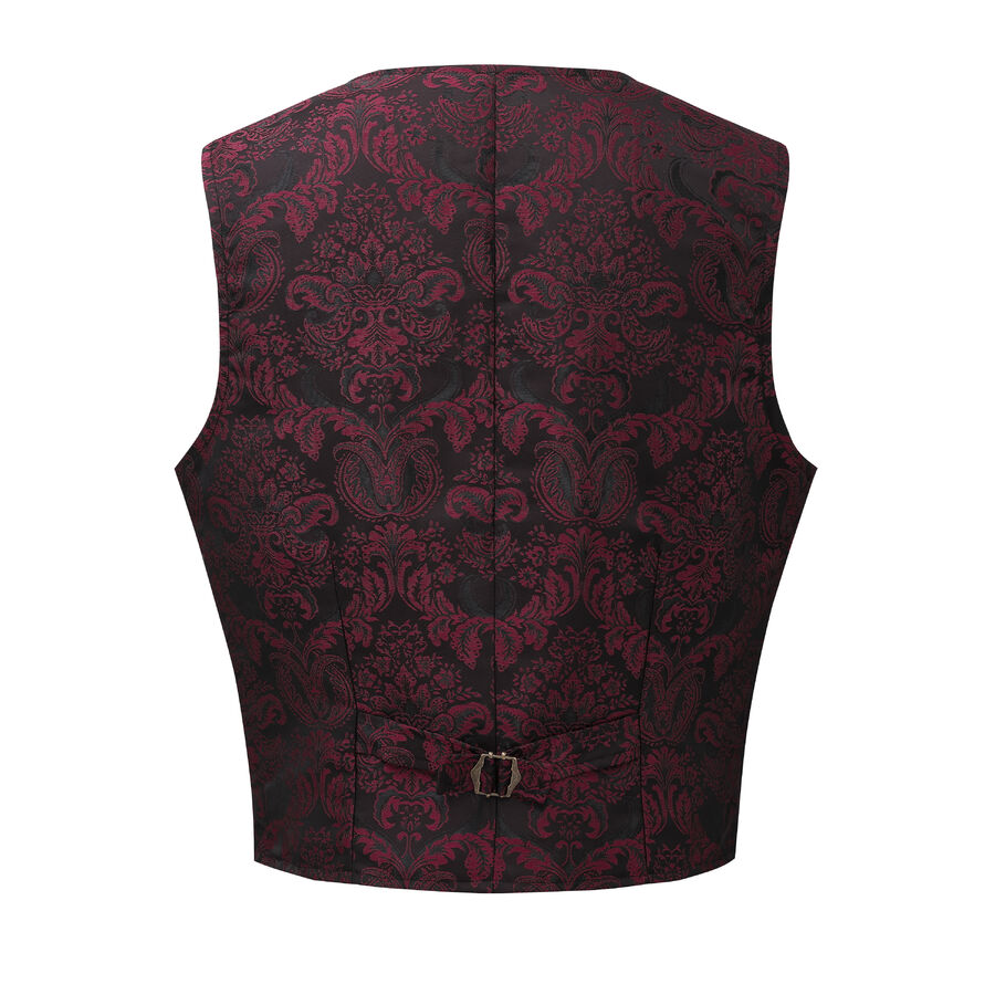 photo n&deg;2 : Gilet victorien steampunk homme - brocart bordeaux/noir &agrave; boutons d&eacute;coratifs