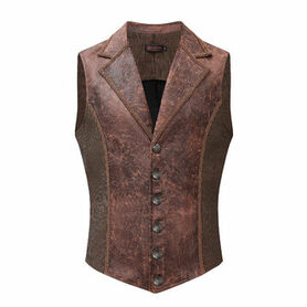 Gilet steampunk homme - simili cuir vieilli & panneaux rayés