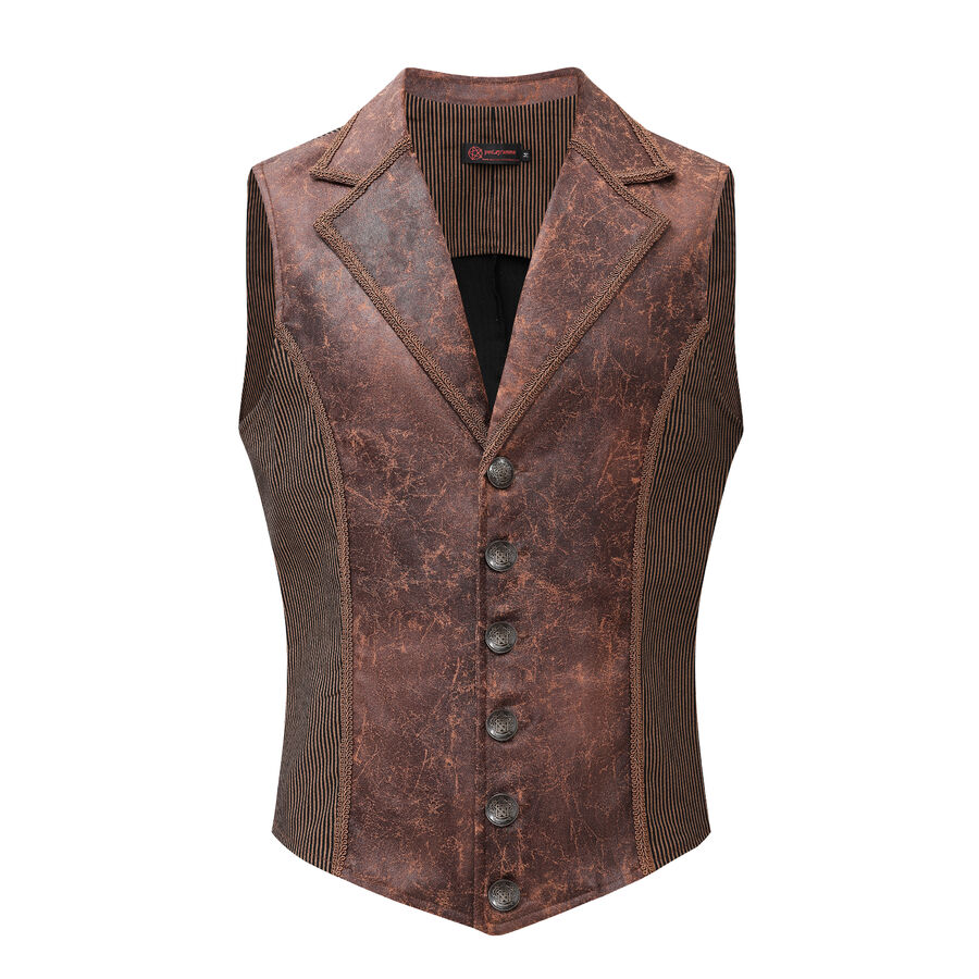 Gilet steampunk homme - simili cuir vieilli & panneaux rayés