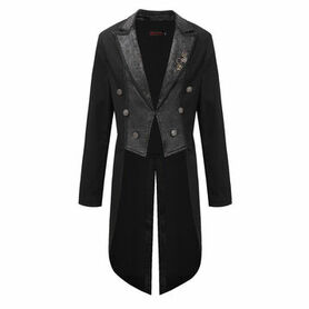 Veste steampunk homme ray&eacute;e noir avec imitation cuir et engrenages