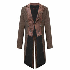 Veste steampunk homme ray&eacute;e avec imitation cuir et engrenages