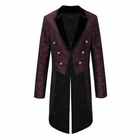 Veste queue-de-pie gothique homme en brocart bordeaux à double boutonnage