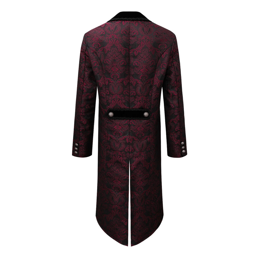 photo n°2 : Veste queue-de-pie gothique homme en brocart bordeaux à double boutonnage