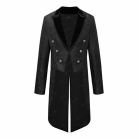 Veste queue-de-pie gothique homme en brocart noir à double boutonnage