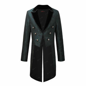 Veste queue-de-pie gothique homme en brocart vert à double boutonnage