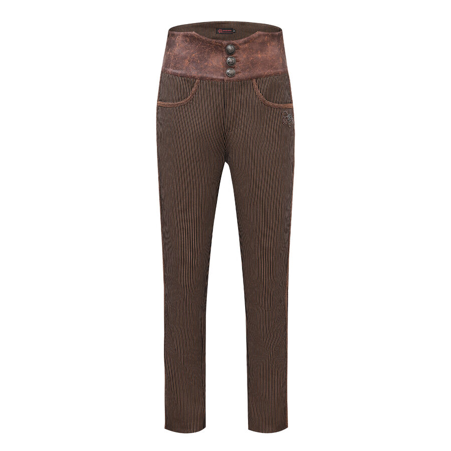 Pantalon ray&eacute; steampunk taille haute &agrave; boutons bronze