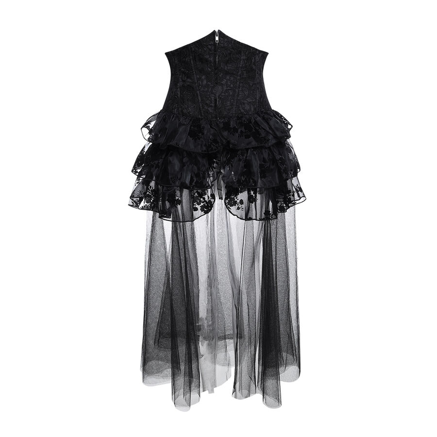 photo n&deg;4 : Jupe gothique taille haute asym&eacute;trique en organza floqu&eacute;