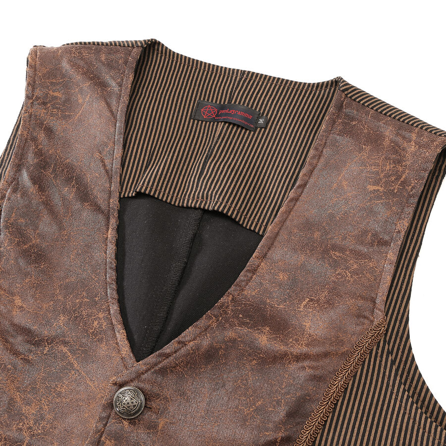 photo n&deg;3 : Gilet steampunk victorien homme - simili cuir vieilli et tissu ray&eacute; marron