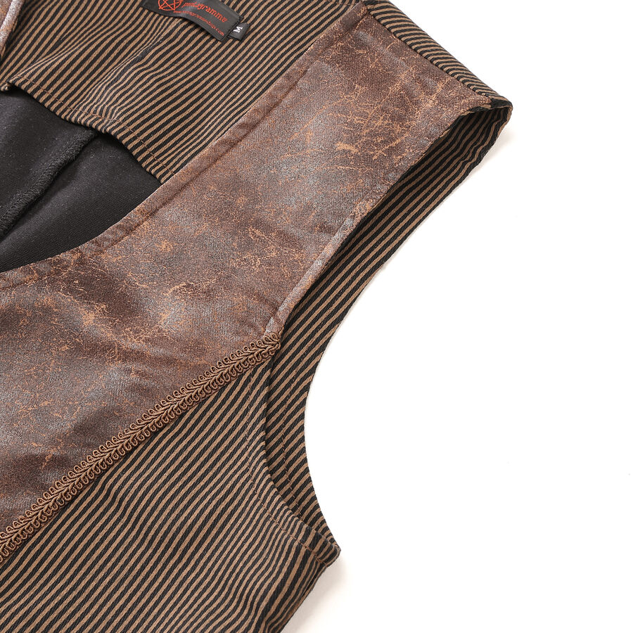 photo n&deg;4 : Gilet steampunk victorien homme - simili cuir vieilli et tissu ray&eacute; marron