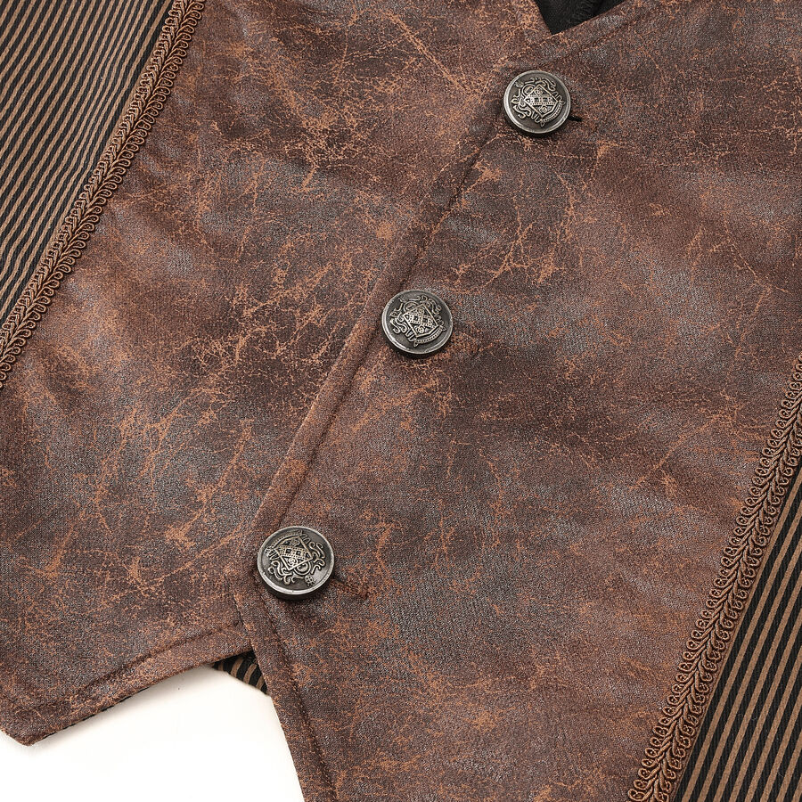 photo n&deg;5 : Gilet steampunk victorien homme - simili cuir vieilli et tissu ray&eacute; marron