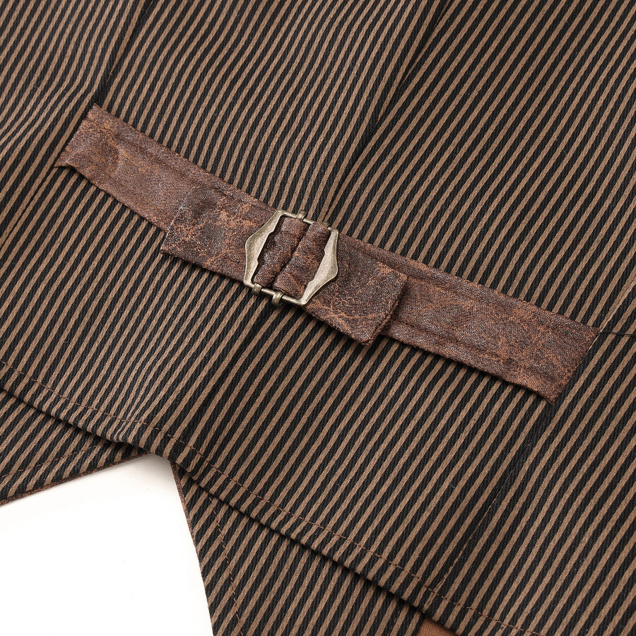 photo n&deg;8 : Gilet steampunk victorien homme - simili cuir vieilli et tissu ray&eacute; marron