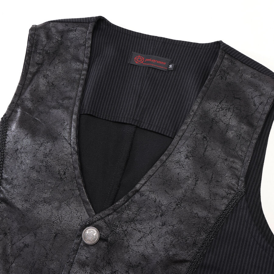photo n&deg;3 : Gilet steampunk victorien homme - simili cuir patin&eacute; et tissu ray&eacute; noir