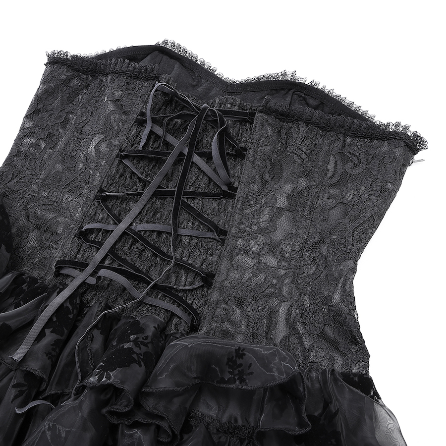 photo n&deg;8 : Robe bustier gothique &agrave; corset et longue tra&icirc;ne en tulle