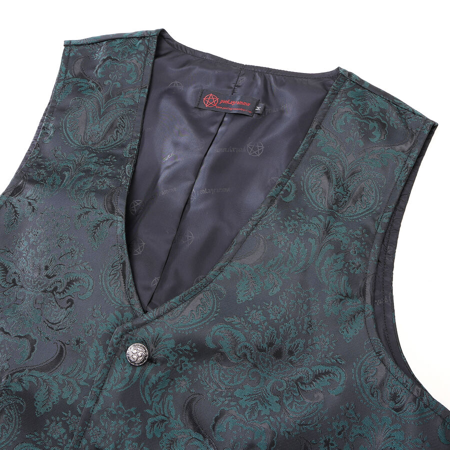 photo n&deg;3 : Gilet victorien steampunk homme - brocart vert &agrave; boutons d&eacute;coratifs