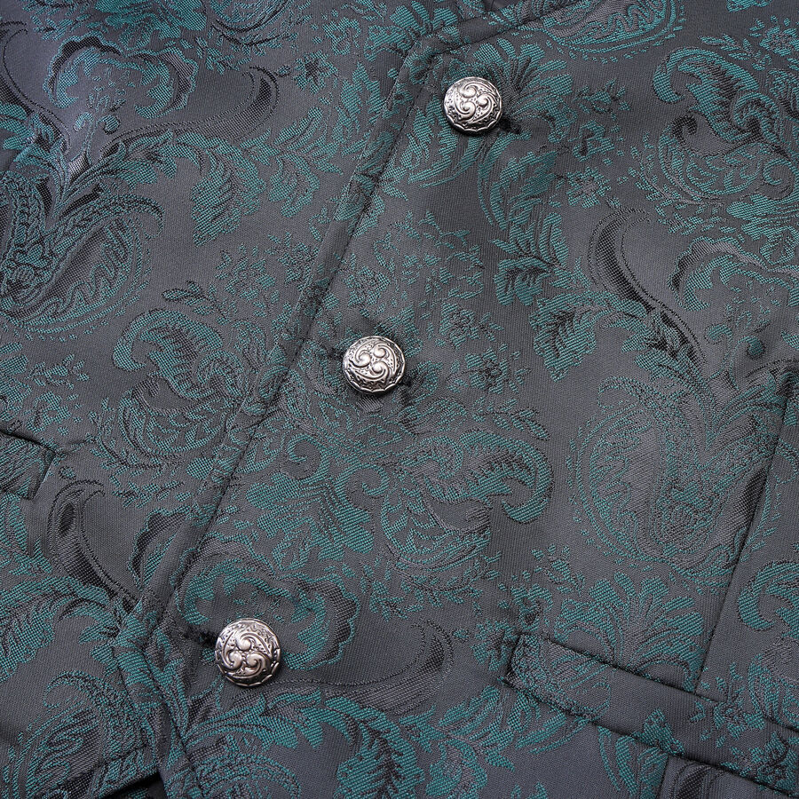 photo n&deg;5 : Gilet victorien steampunk homme - brocart vert &agrave; boutons d&eacute;coratifs