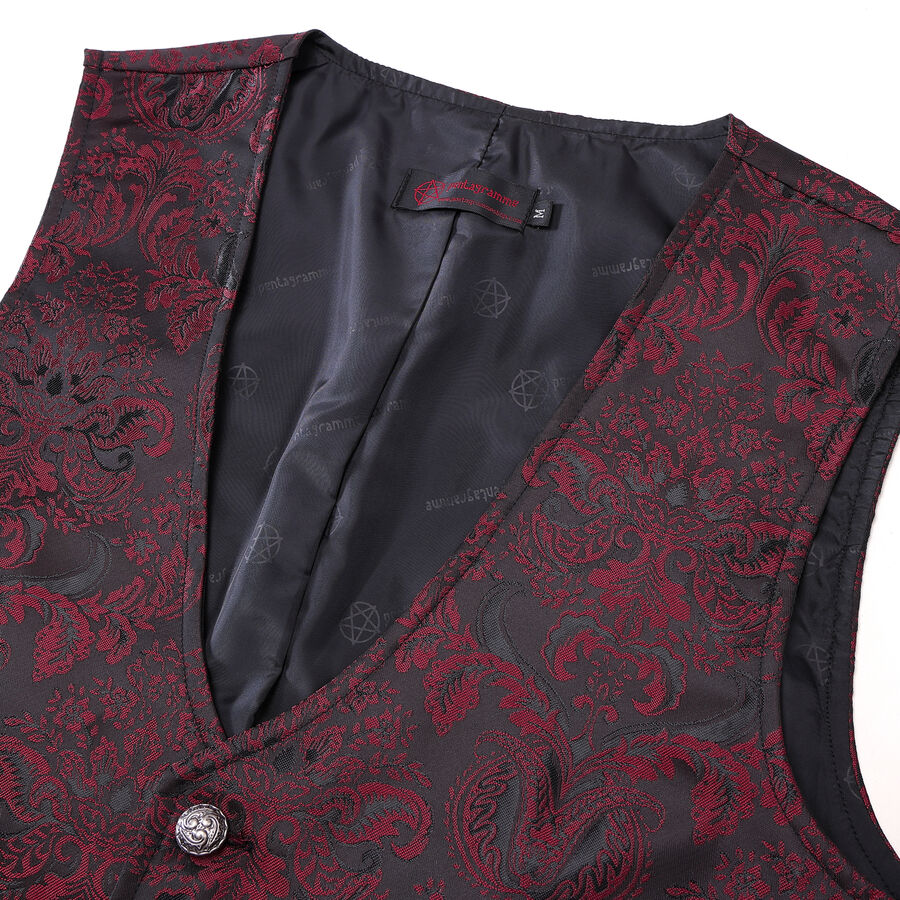 photo n&deg;3 : Gilet victorien steampunk homme - brocart bordeaux/noir &agrave; boutons d&eacute;coratifs