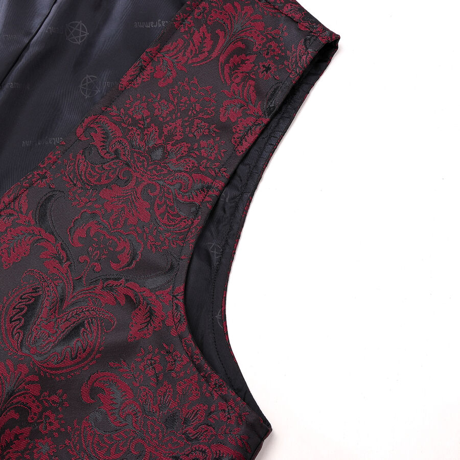 photo n&deg;4 : Gilet victorien steampunk homme - brocart bordeaux/noir &agrave; boutons d&eacute;coratifs