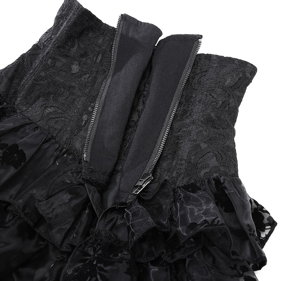 photo n&deg;6 : Jupe gothique taille haute asym&eacute;trique en organza floqu&eacute;