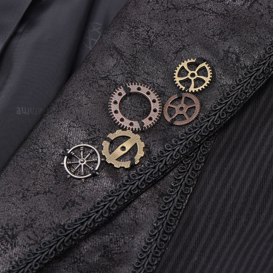 photo n&deg;4 : Veste steampunk homme ray&eacute;e noir avec imitation cuir et engrenages