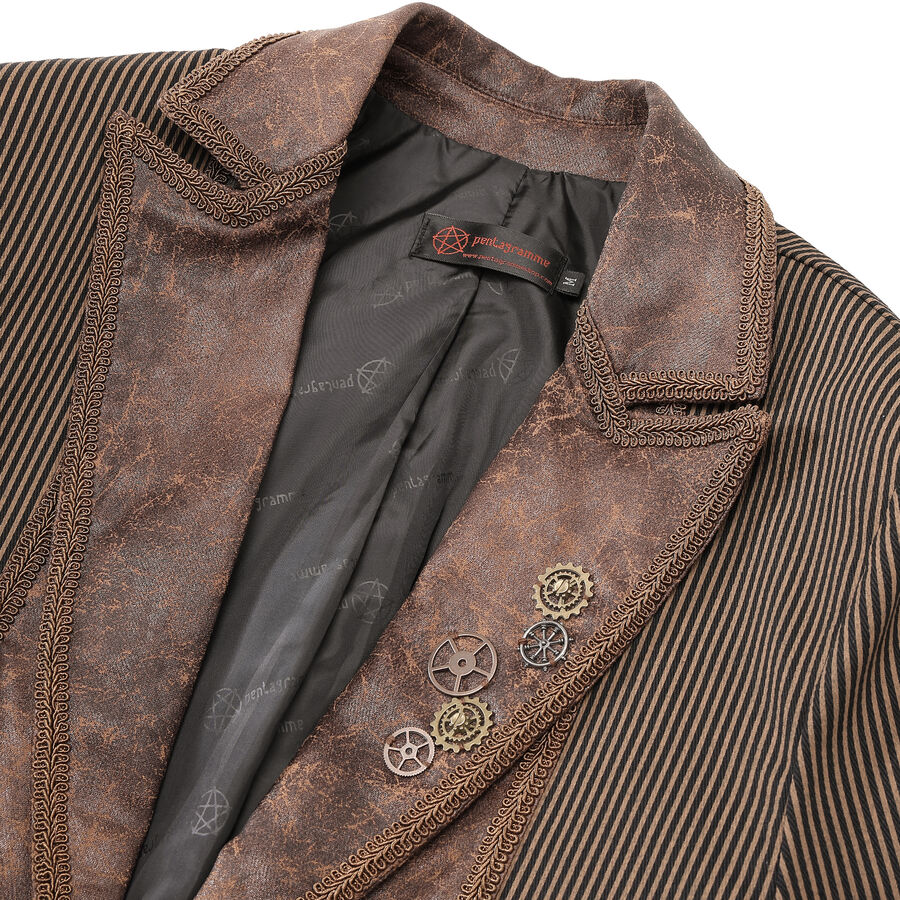photo n&deg;3 : Veste steampunk homme ray&eacute;e avec imitation cuir et engrenages
