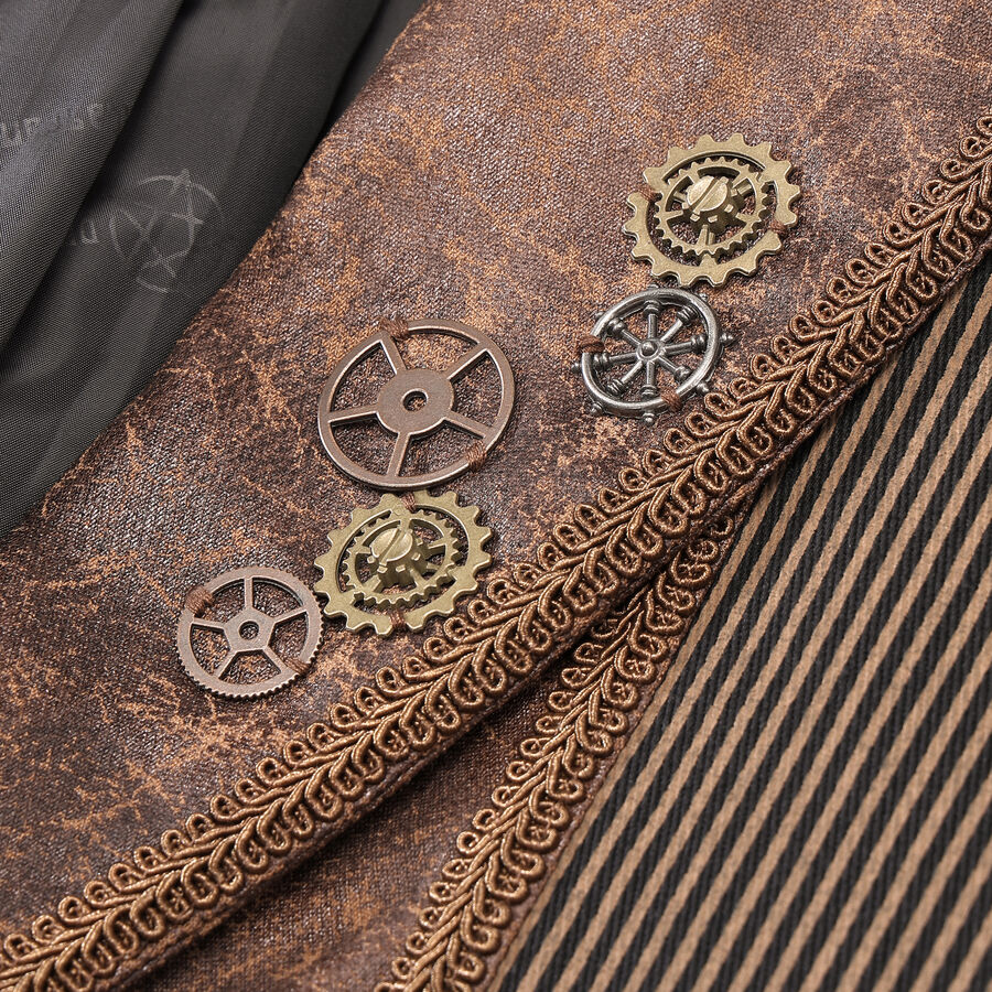 photo n&deg;4 : Veste steampunk homme ray&eacute;e avec imitation cuir et engrenages