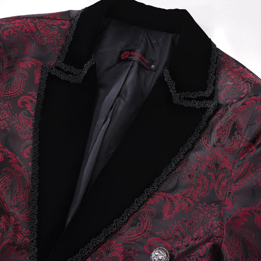 photo n°3 : Veste queue-de-pie gothique homme en brocart bordeaux à double boutonnage