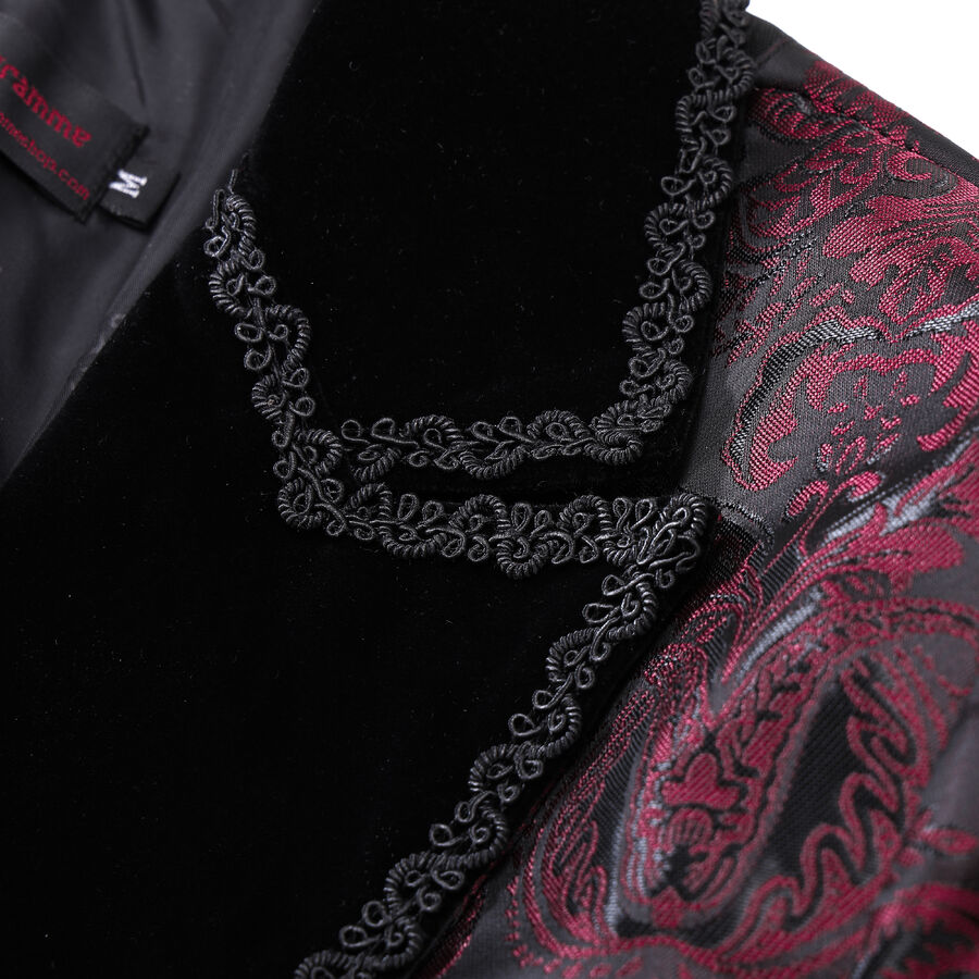 photo n°4 : Veste queue-de-pie gothique homme en brocart bordeaux à double boutonnage