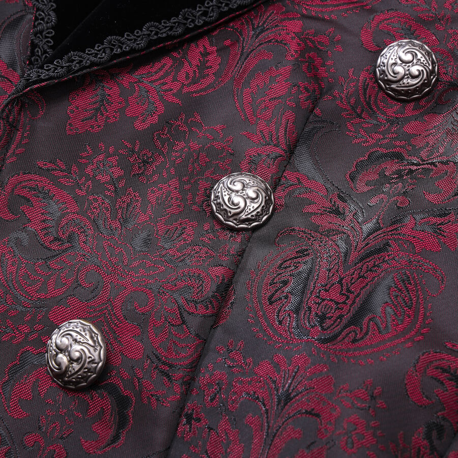 photo n°5 : Veste queue-de-pie gothique homme en brocart bordeaux à double boutonnage