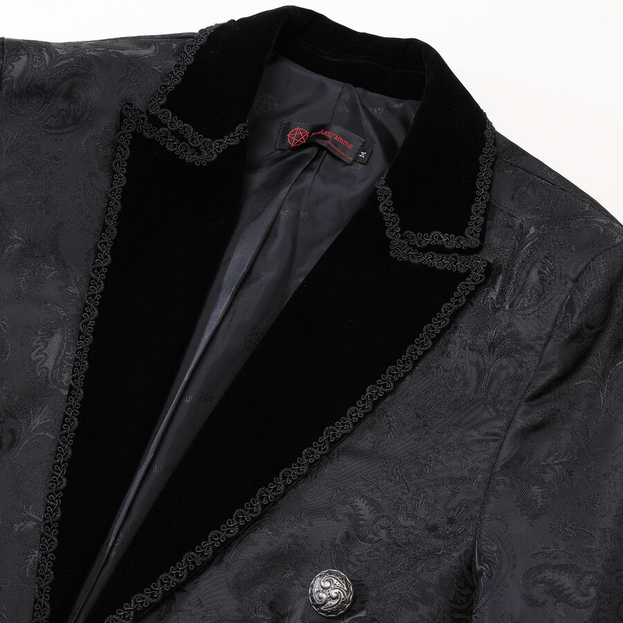 photo n&deg;3 : Veste queue-de-pie gothique homme en brocart noir &agrave; double boutonnage