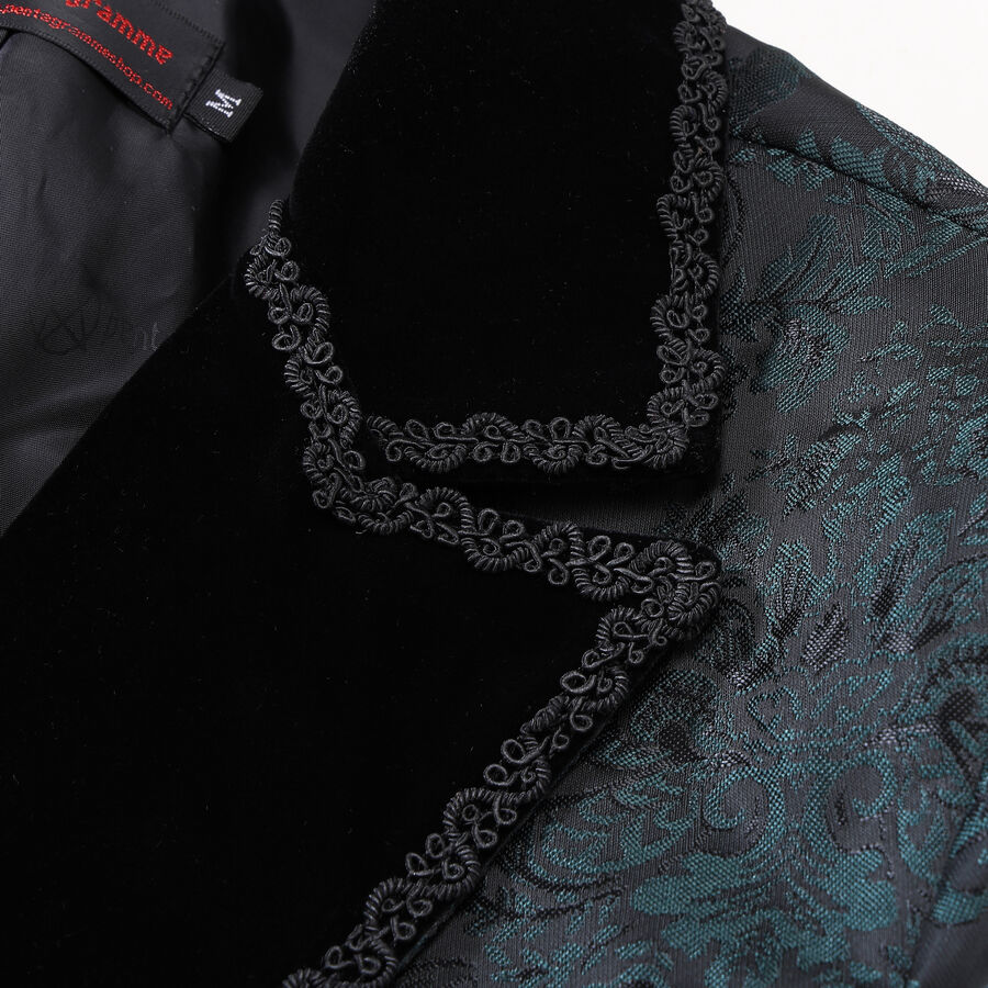 photo n&deg;4 : Veste queue-de-pie gothique homme en brocart vert &agrave; double boutonnage