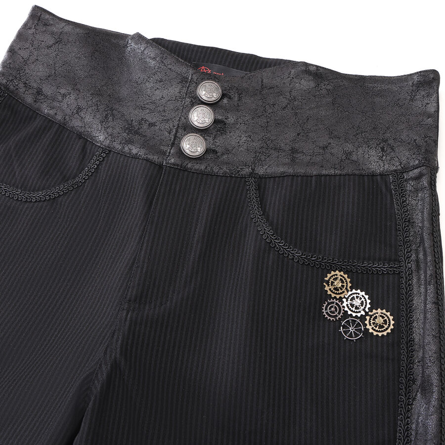photo n&deg;3 : Pantalon ray&eacute; noir steampunk taille haute &agrave; boutons argent vieilli