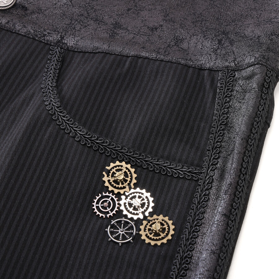 photo n&deg;4 : Pantalon ray&eacute; noir steampunk taille haute &agrave; boutons argent vieilli