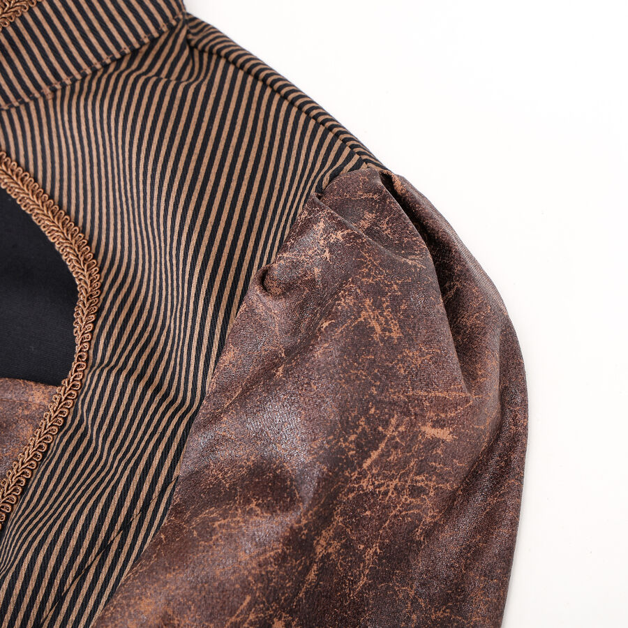 photo n&deg;9 : Veste/gilet steampunk femme &agrave; agrafes r&eacute;tro - panneaux ray&eacute;s & effet cuir
