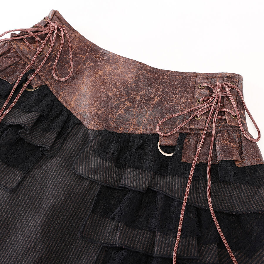 photo n&deg;4 : Jupe steampunk gothique &agrave; volants superpos&eacute;s et ceinture effet cuir