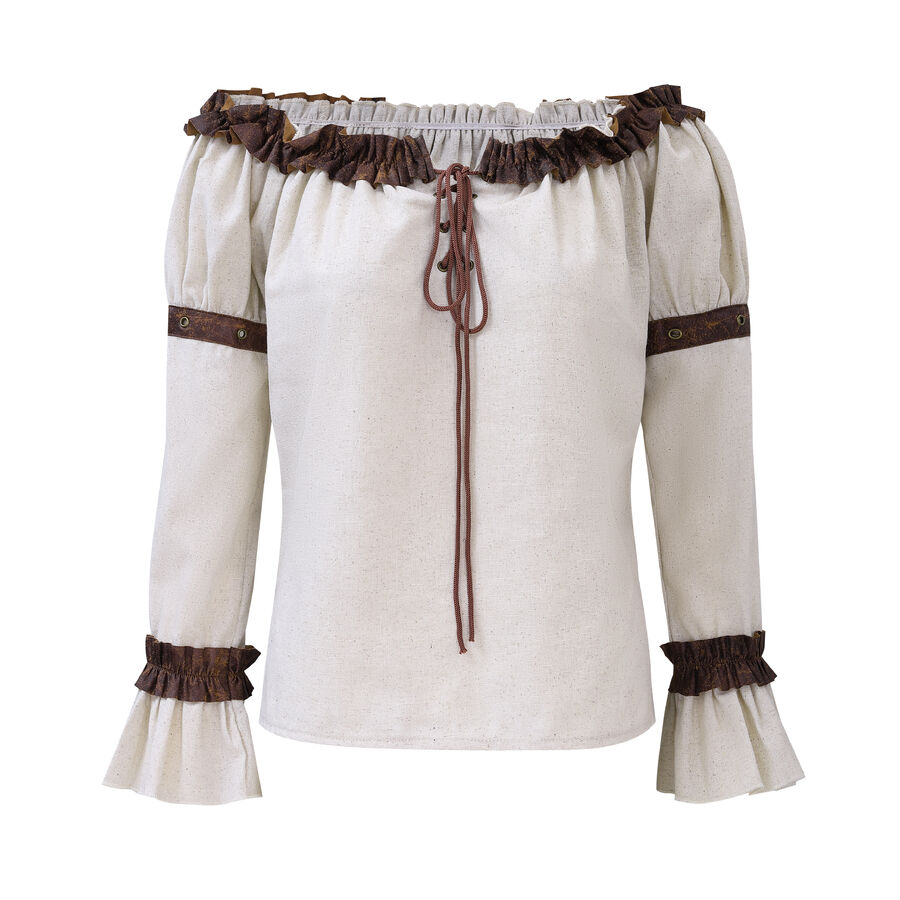 Blouse steampunk femme &eacute;paules d&eacute;nud&eacute;es avec volants et la&ccedil;age