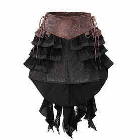 Jupe steampunk gothique &agrave; volants superpos&eacute;s et ceinture effet cuir