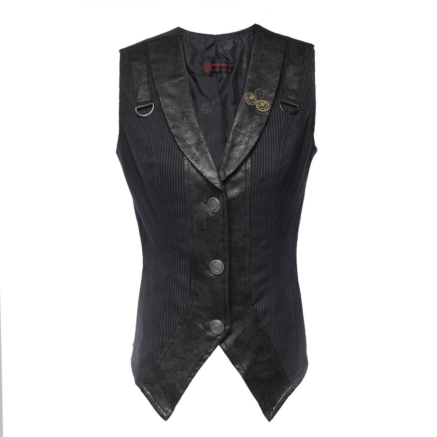 photo n°6 : Gilet Femme Steampunk Rayures Coton et Faux Cuir Vintage
