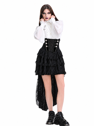 Jupe corset gothique longue en velours et dentelle noire