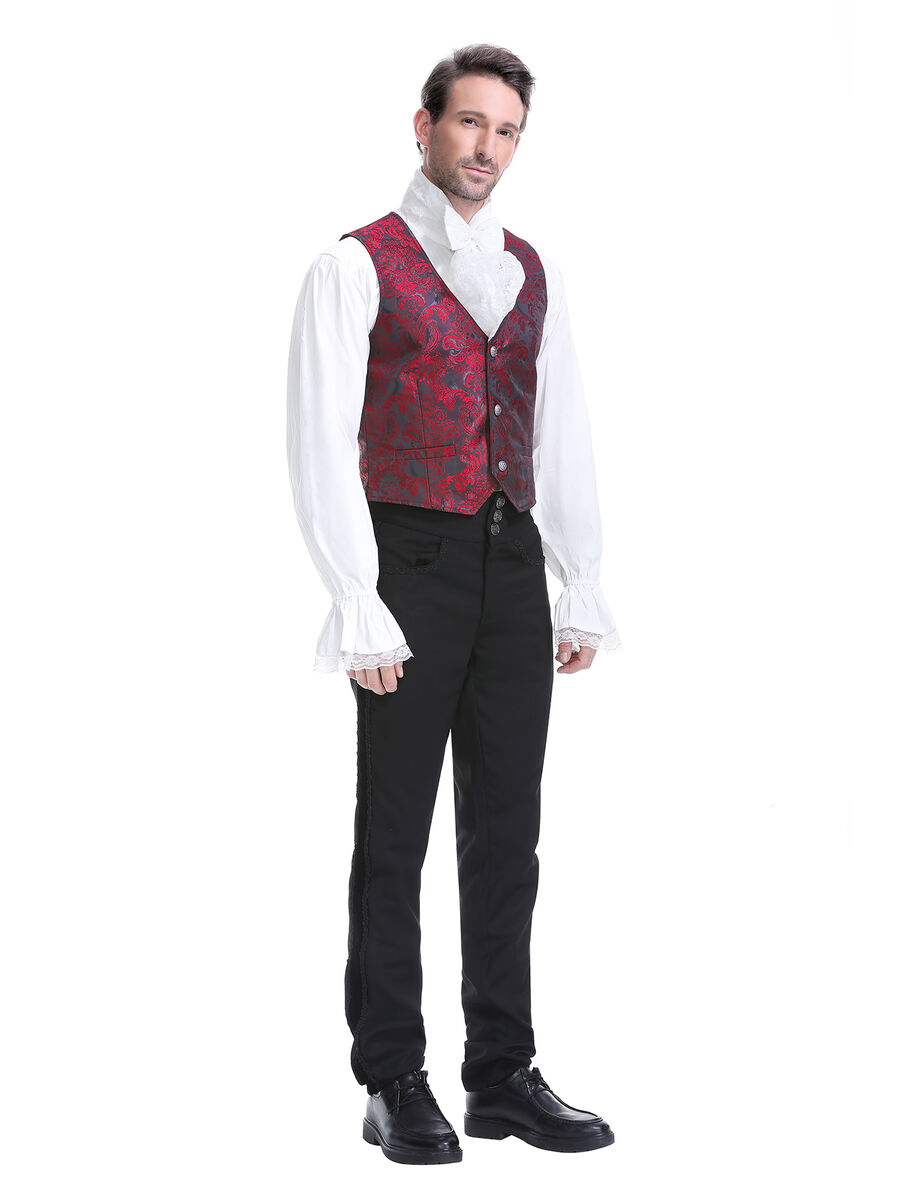 photo n&deg;5 : Gilet victorien steampunk homme - brocart bordeaux/noir &agrave; boutons d&eacute;coratifs
