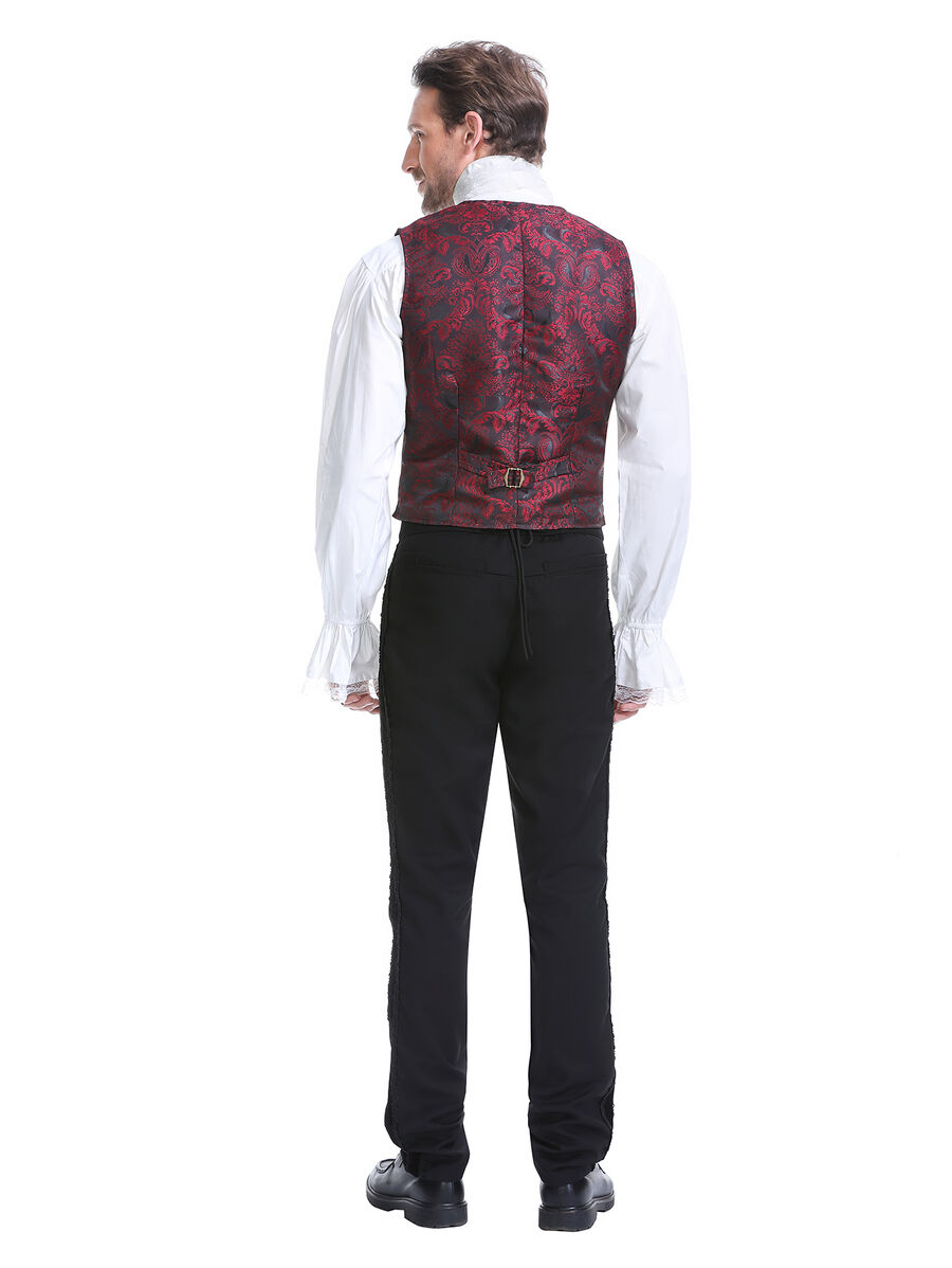 photo n&deg;4 : Gilet victorien steampunk homme - brocart bordeaux/noir &agrave; boutons d&eacute;coratifs