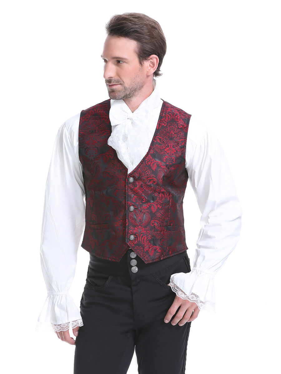 photo n&deg;2 : Gilet victorien steampunk homme - brocart bordeaux/noir &agrave; boutons d&eacute;coratifs
