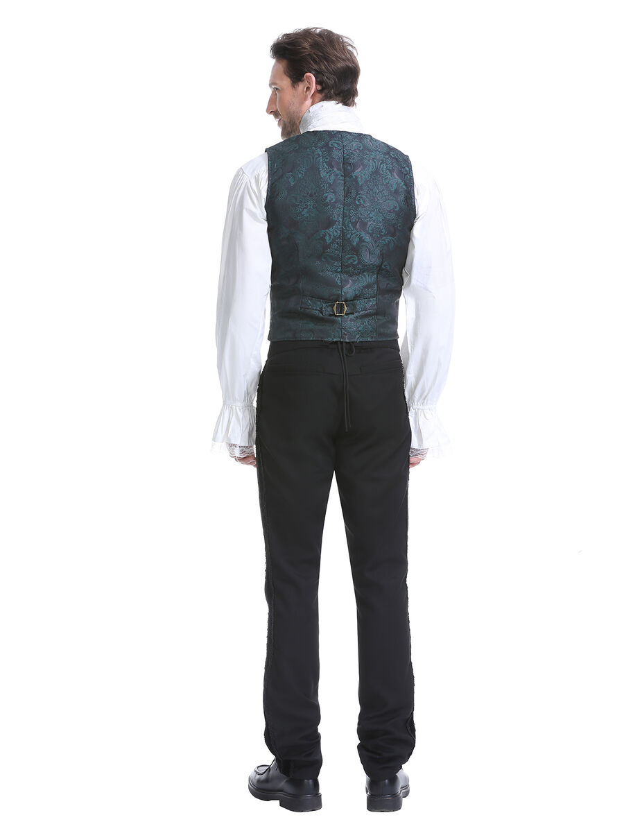 photo n&deg;6 : Gilet victorien steampunk homme - brocart vert &agrave; boutons d&eacute;coratifs