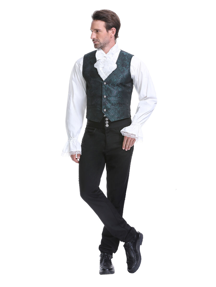 photo n&deg;5 : Gilet victorien steampunk homme - brocart vert &agrave; boutons d&eacute;coratifs